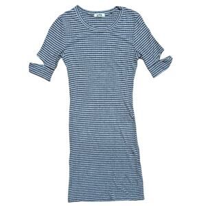 LNA (Revolve) Mini Esso Striped Bodycon Stretchy T-Shirt Dress Black/Gray SMALL